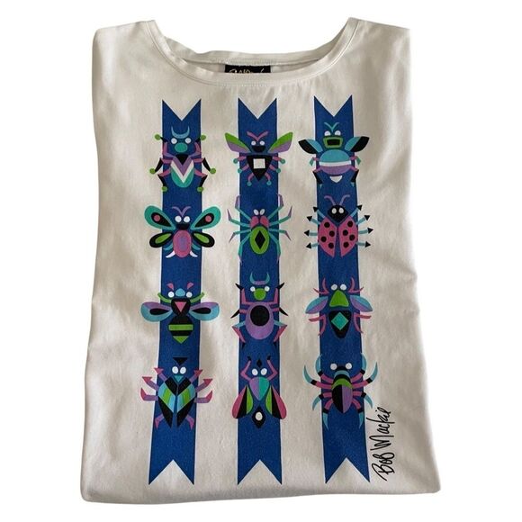 VINTAGE Bob Mackie Wearable Art Insect Print Tee White Size Medium - Picture 1 of 6